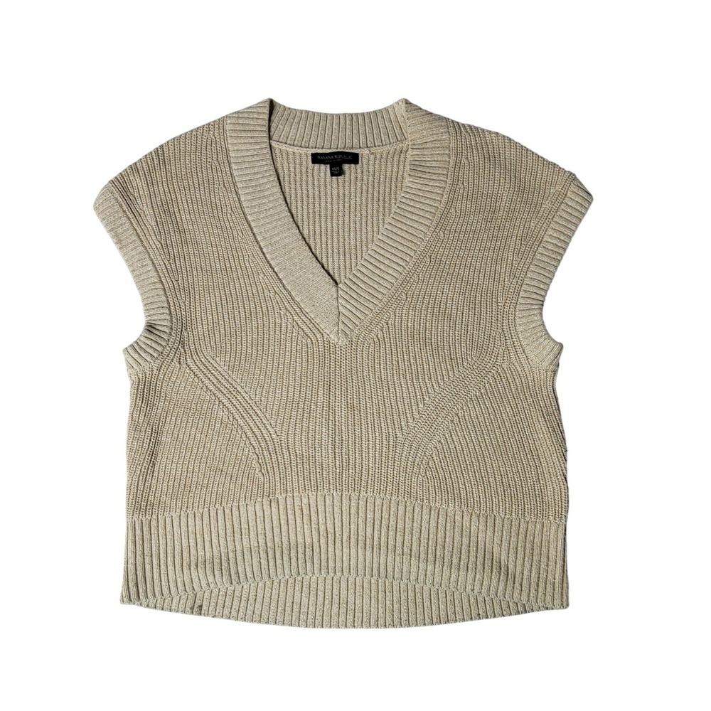 Banana Republic Organic Cotton Shaker Rib V-Neck Sweater Vest Beige XS/S